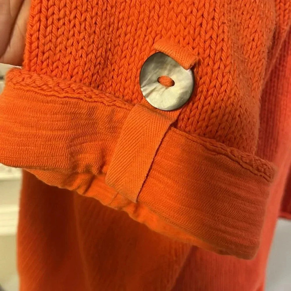 [L]Pure HandKnit orange Drop Shoulder SS Cotton Button Down Sweater - Picture 5 of 8